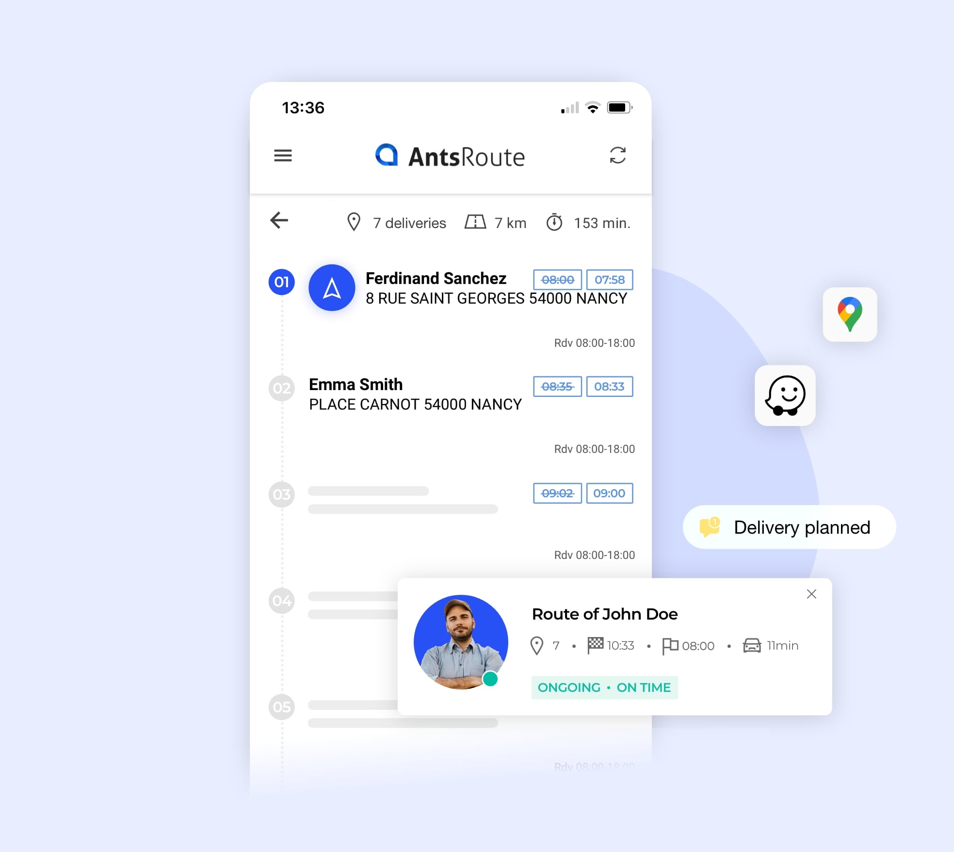 The roadmap on the AntsRoute mobile application.