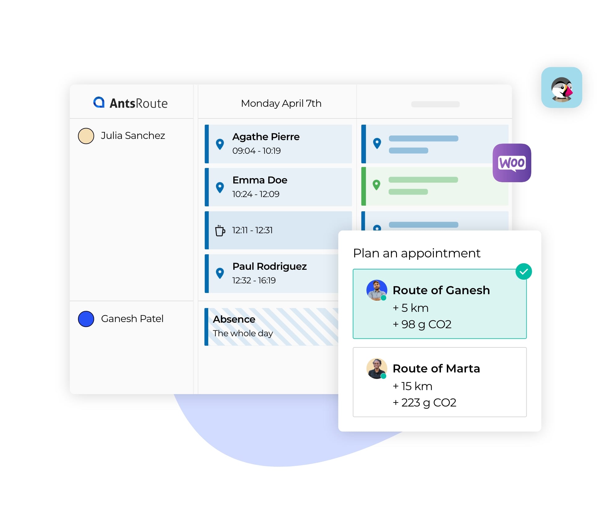Planning a work order from the AntsRoute interface.