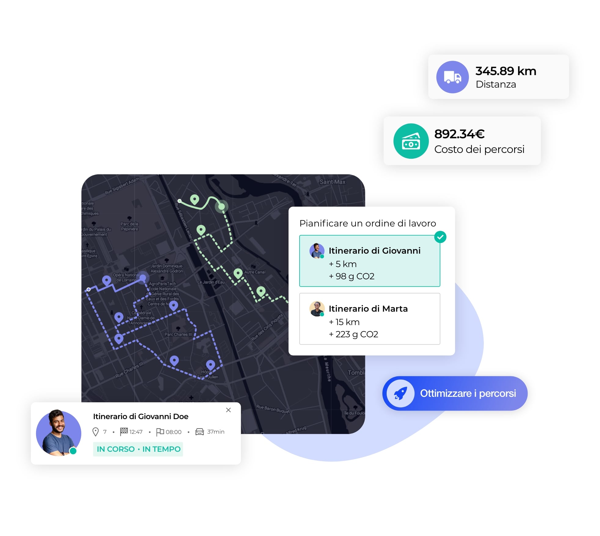Un piano di percorso ottimizzato generato con AntsRoute.