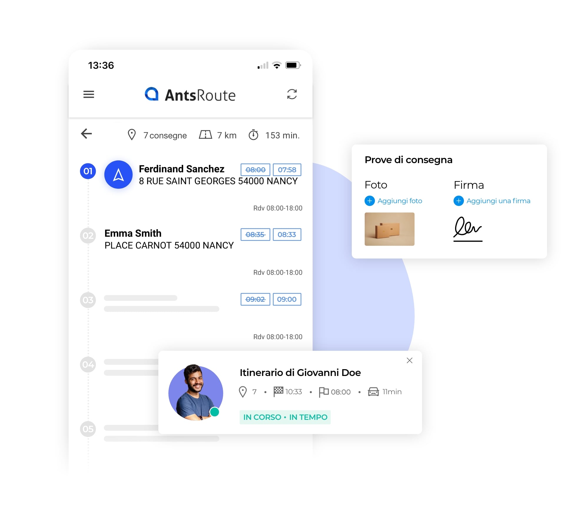 Un piano di percorso con prova di passaggio sull'applicazione mobile AntsRoute.
