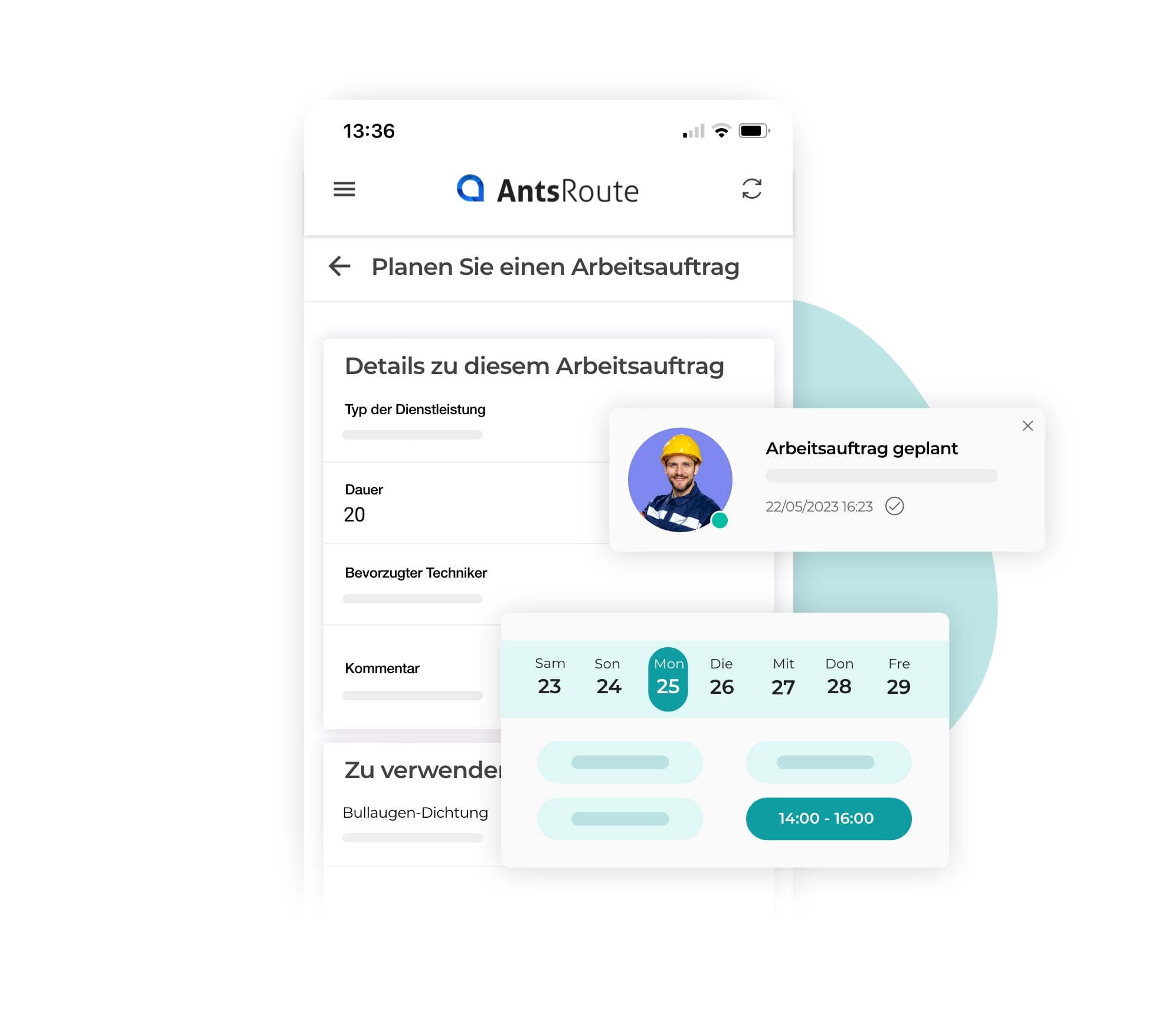 Planung eines Arbeitsauftrags über die mobile Anwendung AntsRoute.