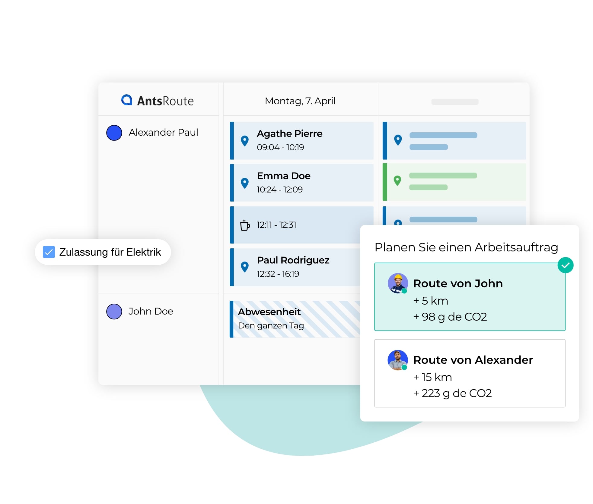 Die Planung von Terminen entsprechend den Kompetenzen der Techniker.