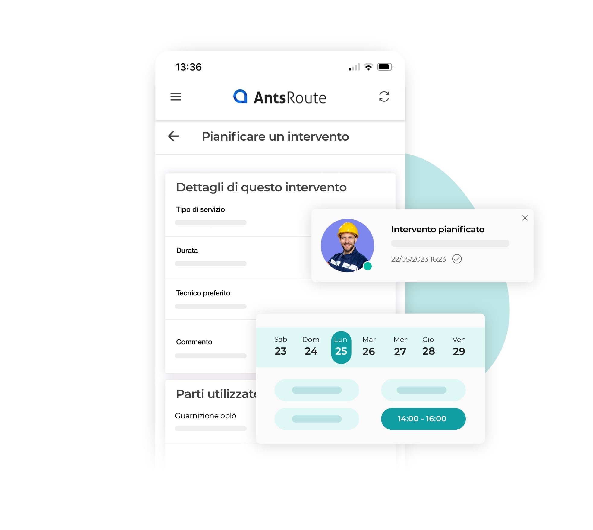 Pianificazione di un intervento dall'applicazione mobile AntsRoute.
