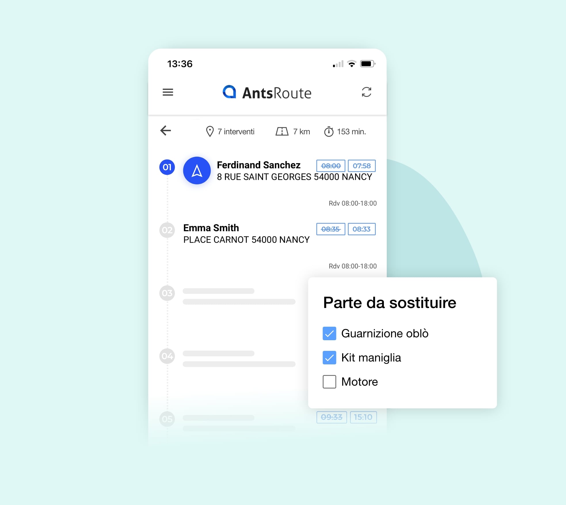 Gestione dei campi di intervento personalizzati sull'applicazione mobile AntsRoute.