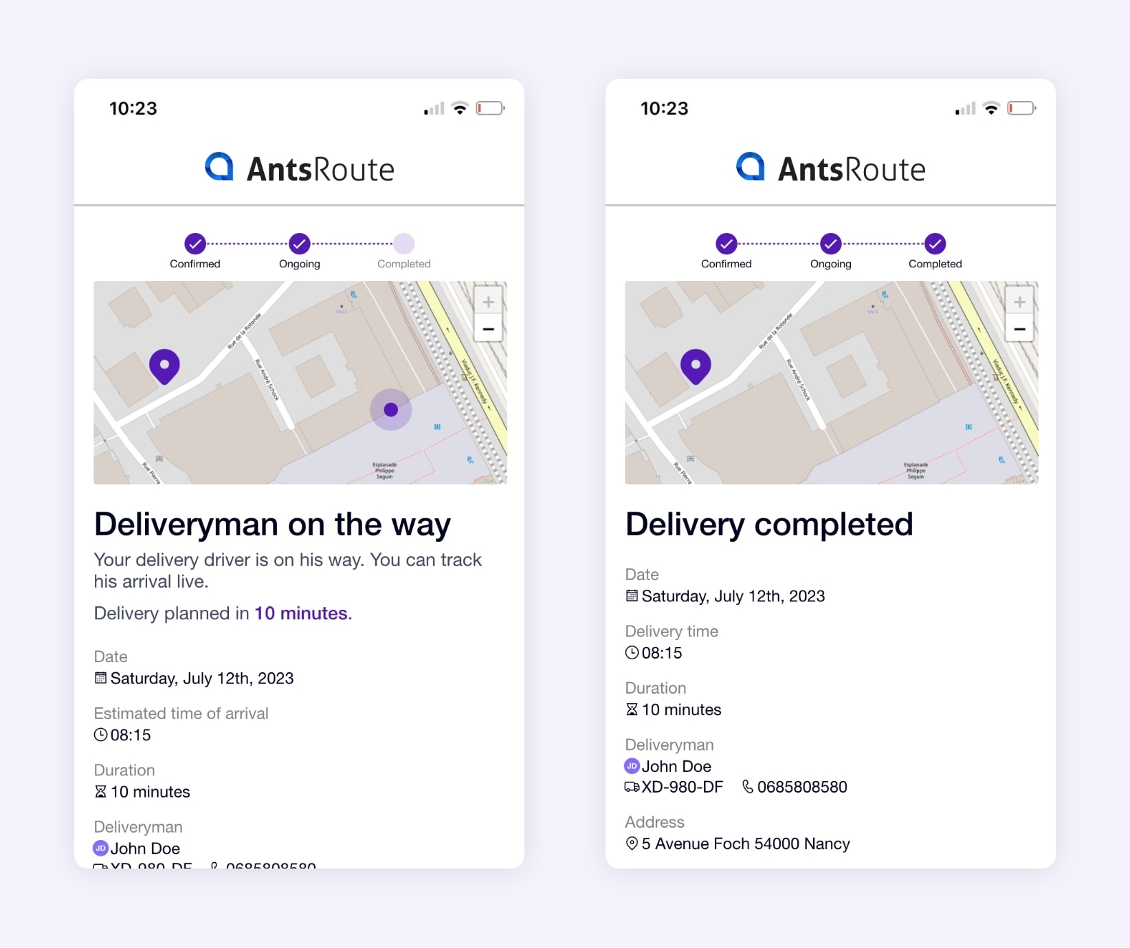 Tracking link of a deliveryman on a map generated with AntsRoute.