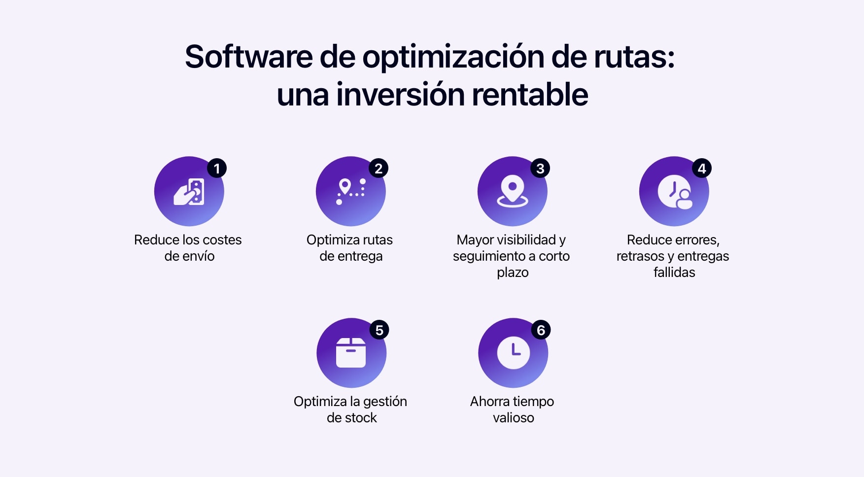 Diagrama que muestra las ventajas del software de optimización de rutas.