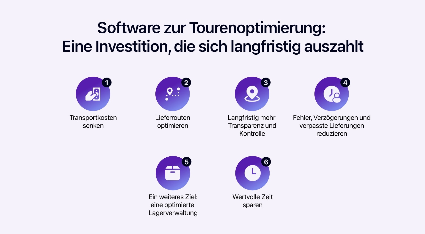 Schema, das die Vorteile einer Software zur Tourenoptimierung zeigt.