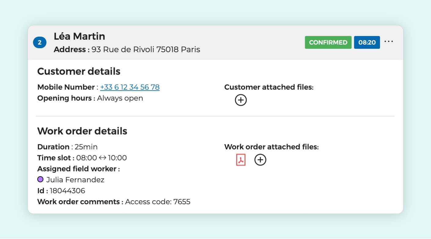 The AntsRoute interface showing customer details.