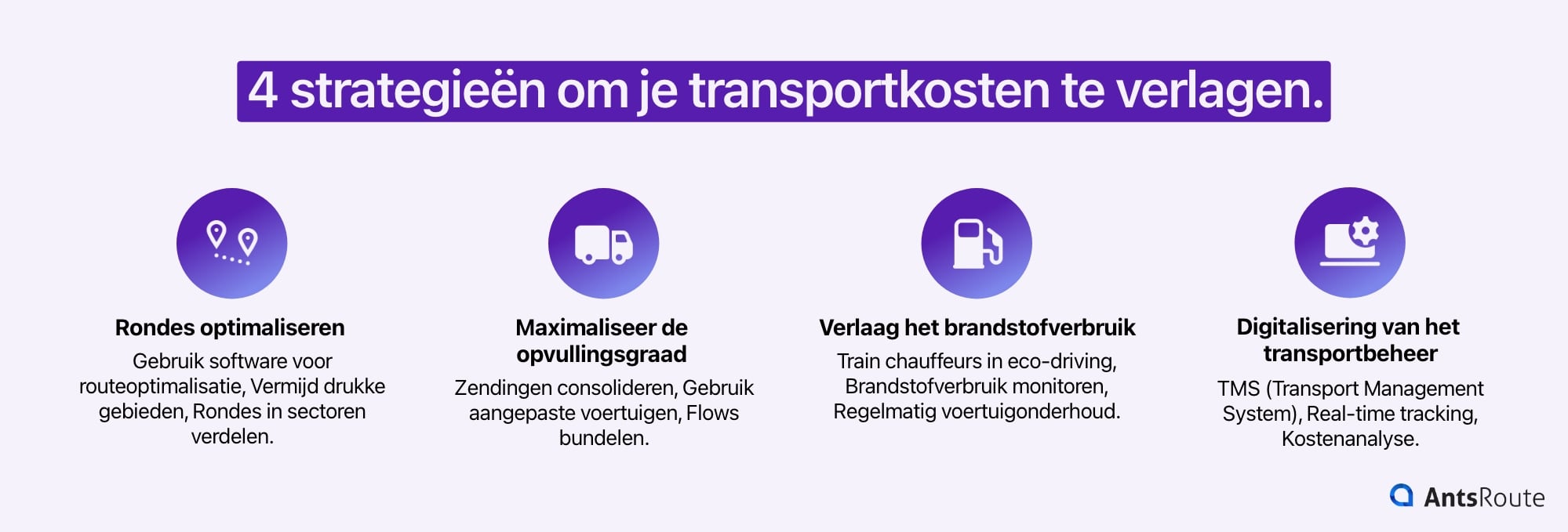 Diagram met de 4 strategieën om je transportkosten te verlagen.