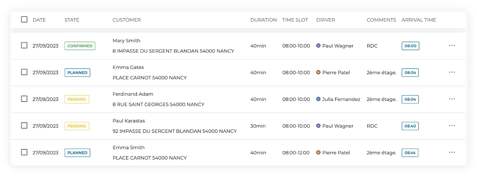 List of transport operations in AntsRoute.