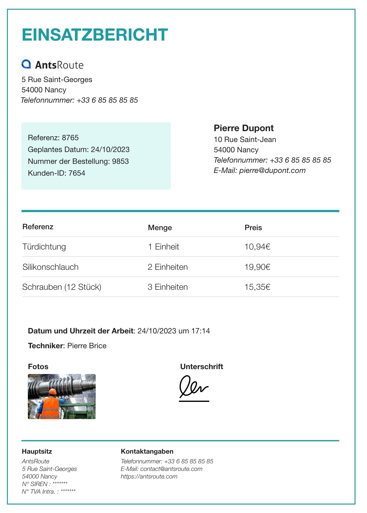 Ein mit AntsRoute erstellter Einsatzbericht.